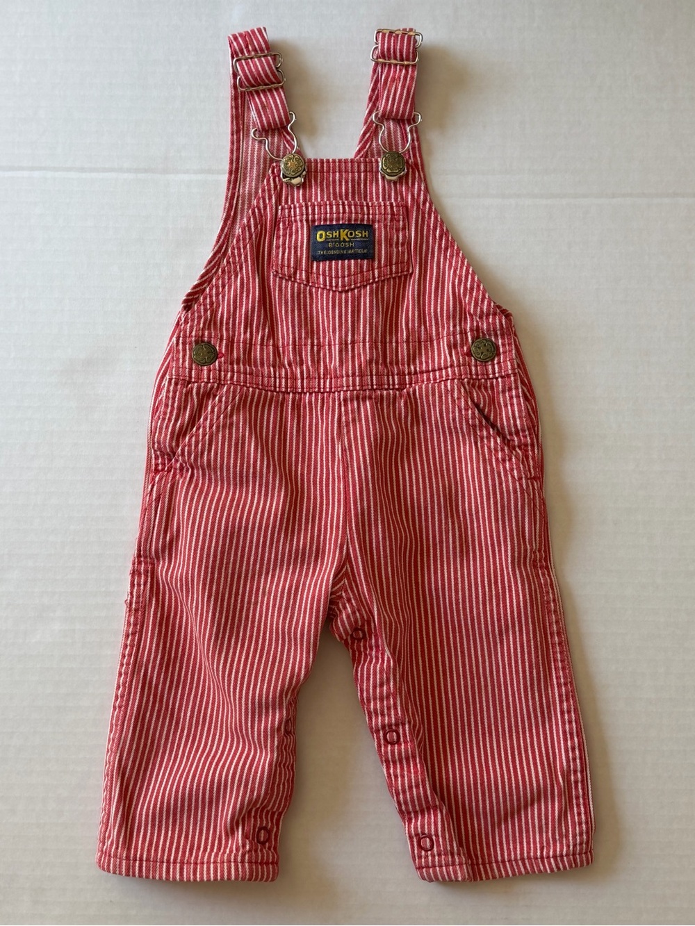 Vintage OshKosh B’gosh Vestbak Red Hickory Stripe Overalls 12M